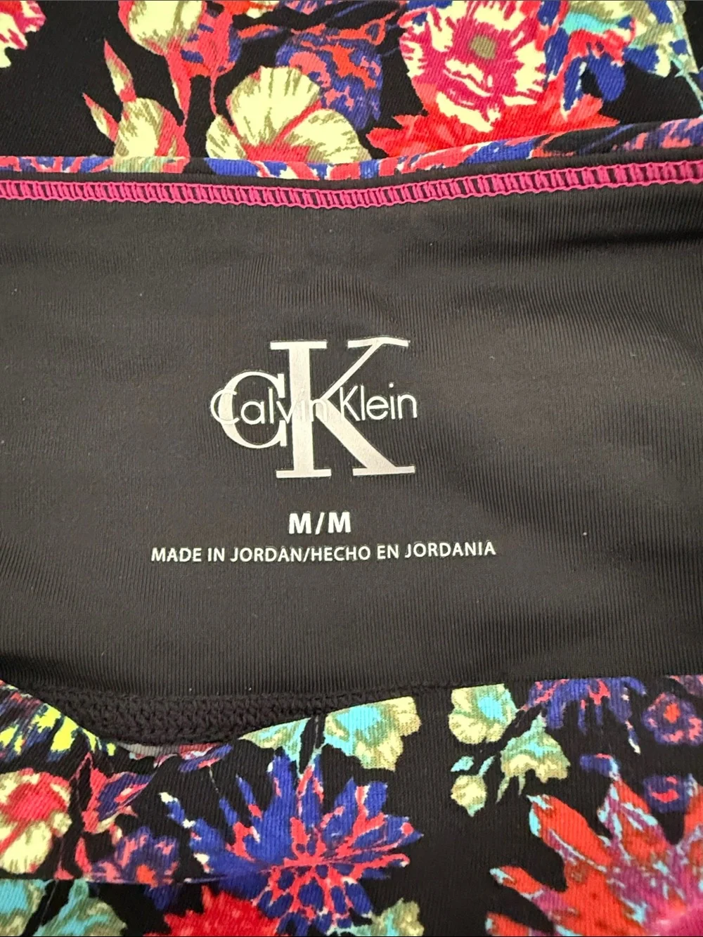 Calvin Klein Black Athletic Shorts with Multicolor Floral Print - Picture 2 of 2